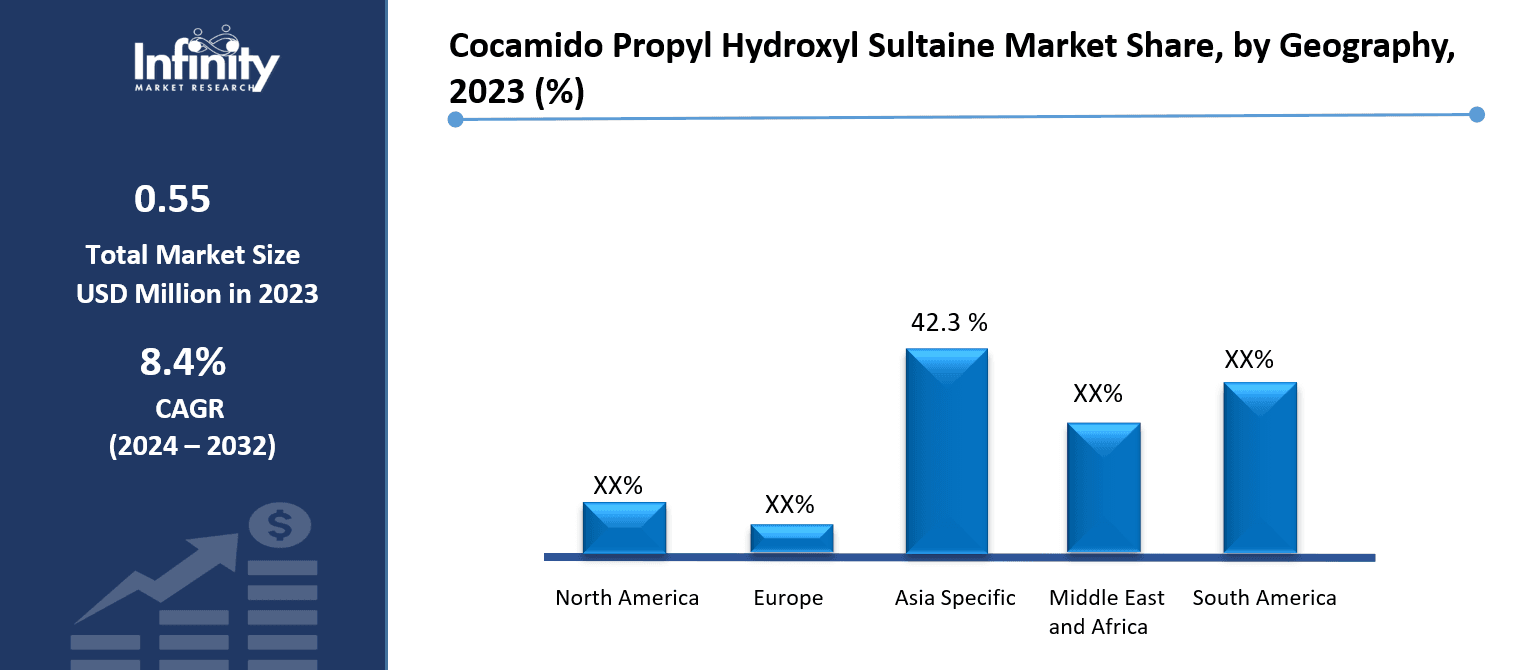 Cocamido Propyl Hydroxyl Sultaine Market Share, by Geography, 2023 (%)