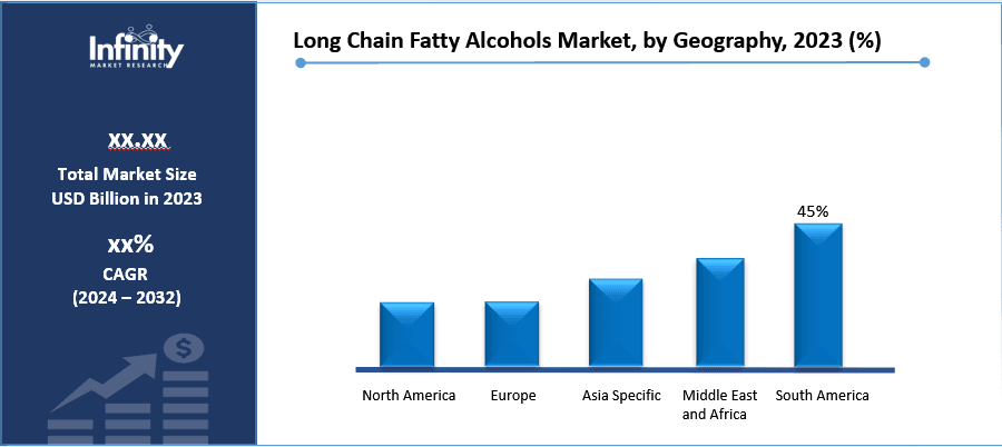 Long Chain Fatty Alcohols Market Share, by Geography, 2023 (%)